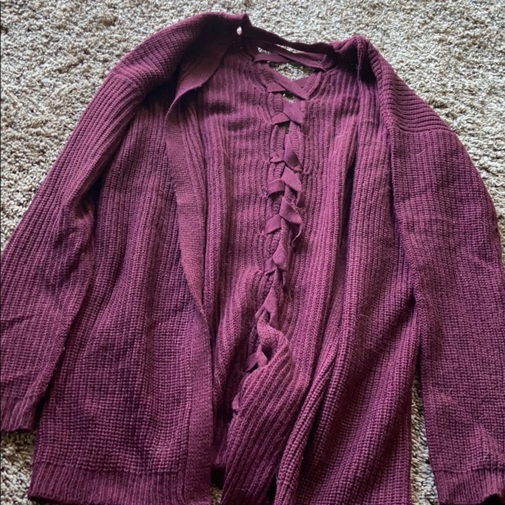 Maroon Cardigan with Lace-Up Back Detail